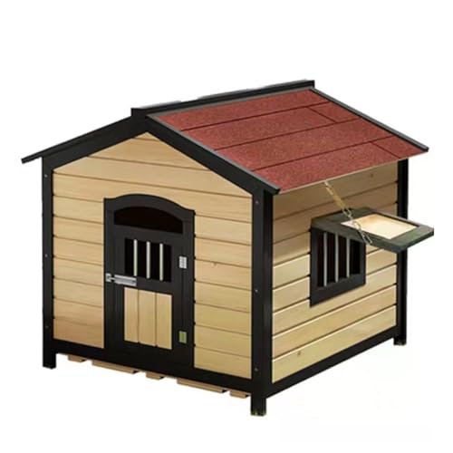 Hundehütte aus Holz – Wetterfeste Haustierhütte für den Außenbereich mit überdachter Veranda, natürliche Holzkonstruktion für Haltbarkeit und Komfort von Generisch