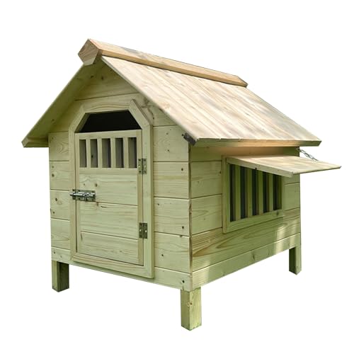 Hundehütte aus Holz für den Außenbereich, robustes Naturholz, Hundehütte für kleine bis große Hunde, perfekt für Garten, Hinterhof, Bauernhof von Generisch