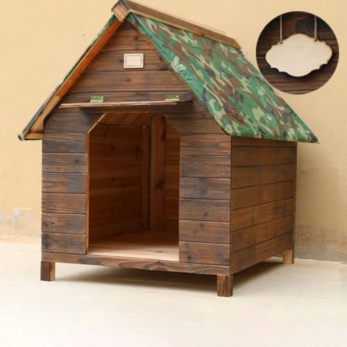 Hundehütte aus Holz mit aufklappbarem Dach, überdachter Veranda und 2 Fenstern – Wetterfeste Haustierhütte für den Außenbereich für bequemen Unterschlupf Hundehütte aus Holz mit aufklappbarem Dach, überdachter Veranda und 2 Fenstern – Wetterfeste Haustierhütte für den Außenbereich für bequemen Unterschlupf von Generisch