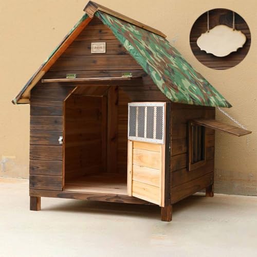 Hundehütte aus Holz mit aufklappbarem Dach, überdachter Veranda und 2 Fenstern – Wetterfeste Haustierhütte für den Außenbereich für bequemen Unterschlupf Hundehütte aus Holz mit aufklappbarem Dach, überdachter Veranda und 2 Fenstern – Wetterfeste Haustierhütte für den Außenbereich für bequemen Unterschlupf von Generisch