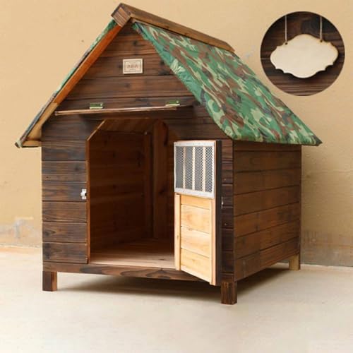 Hundehütte aus Holz mit aufklappbarem Dach, überdachter Veranda und 2 Fenstern – Wetterfeste Haustierhütte für den Außenbereich für bequemen Unterschlupf Hundehütte aus Holz mit aufklappbarem Dach, überdachter Veranda und 2 Fenstern – Wetterfeste Haustierhütte für den Außenbereich für bequemen Unterschlupf von Generisch