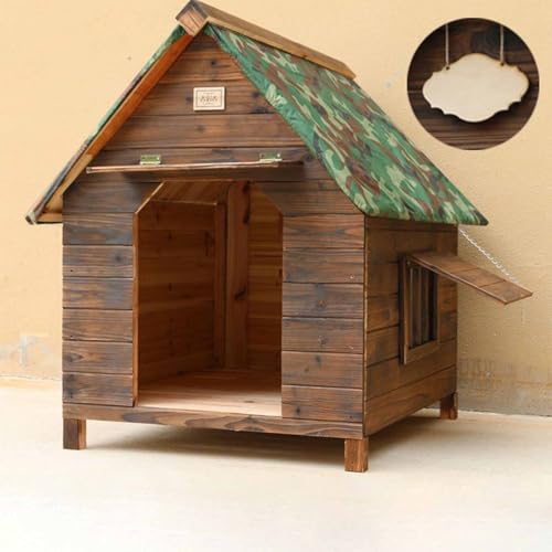 Hundehütte aus Holz mit aufklappbarem Dach, überdachter Veranda und 2 Fenstern – Wetterfeste Haustierhütte für den Außenbereich für bequemen Unterschlupf Hundehütte aus Holz mit aufklappbarem Dach, überdachter Veranda und 2 Fenstern – Wetterfeste Haustierhütte für den Außenbereich für bequemen Unterschlupf von Generisch