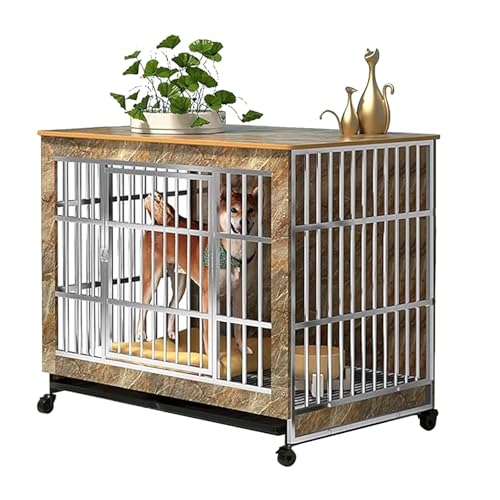 Hundekäfig-Möbel aus Holz mit Edelstahlrahmen, robuster moderner Beistelltisch mit Universalrollen und 360° Drehgelenk für freie Bewegung, ideal für mittelgroße und kleine Hunde von Generisch
