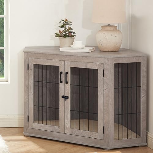 Hundekäfig Möbel mit Netz 2 Türen Dekorativer Indoor Hundehütte Endtisch Holz Design für stilvolle Haustierunterkunft von Generisch