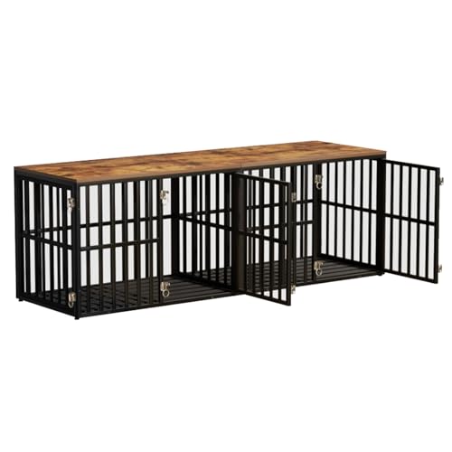 Hundekäfig-Möbel mit abnehmbaren Trennwänden, 190 cm, robuste Hundehütte aus Holz mit 4 Türen und verstellbaren Füßen für große mittelgroße Hunde Hundekäfig-Möbel mit abnehmbaren Trennwänden, 190 cm, robuste Hundehütte aus Holz mit 4 Türen und verstellbaren Füßen für große mittelgroße Hunde von Generisch