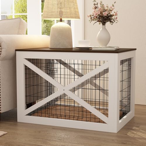 Hundekiste XXL für Große Hunde (68x98x66 cm) – Stylische Möbel-Hundebox aus Weißem MDF mit Beistelltisch-Funktion, Stabiler Fixierung & Design – Indoor-Hundezwinger, Hundekäfig als Haustier-Kiste von Generisch