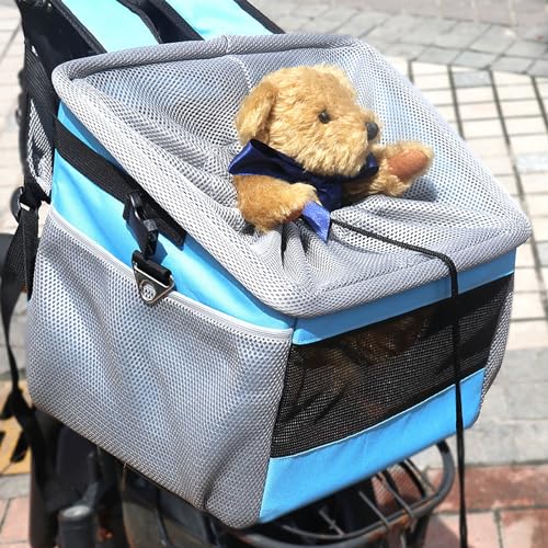 Hundekorb für Fahrrad, abnehmbare kleine Haustier-Katzen-Hundetragetasche, Haustier-Tragerucksack & Welpenautositz zum Wandern, Radfahren, Camping, für Roller, E-Bike, Fahrrad von Generisch