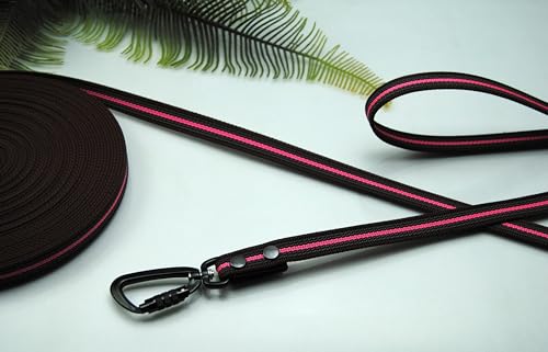 Hundeleine Grip Braun-Pink 20mm Twist Lock Sicherheitshaken Schleppleine Fährtenleine Führleine (20m mit Schlaufe) von Generisch