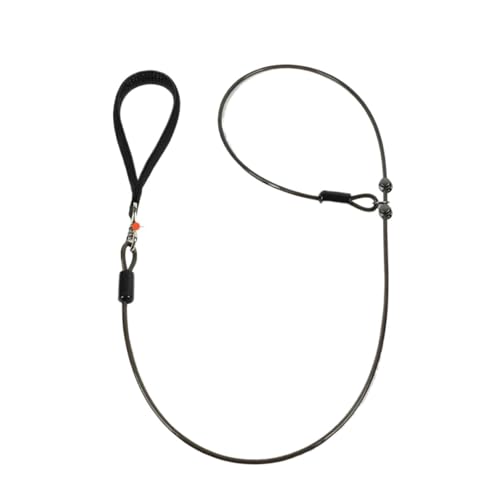 Hundeleine aus Edelstahl, 1,2 / 1,8 m, Haustier-Stahldraht, Schlaufenleine mit bequemem Griff, Trainingsleine für große Hunde (Schwarz, 180 cm (Durchmesser 5 mm) von Generisch