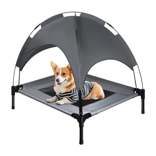 Hundeliege Outdoor 60x45cm Hundebett Outdoor Wasserfest Uv Schutz Erhöhtes Hundebett Mit Dach Sonnensegel Dog Bed Für Katzen Und Kleine Große Hunde von Generisch