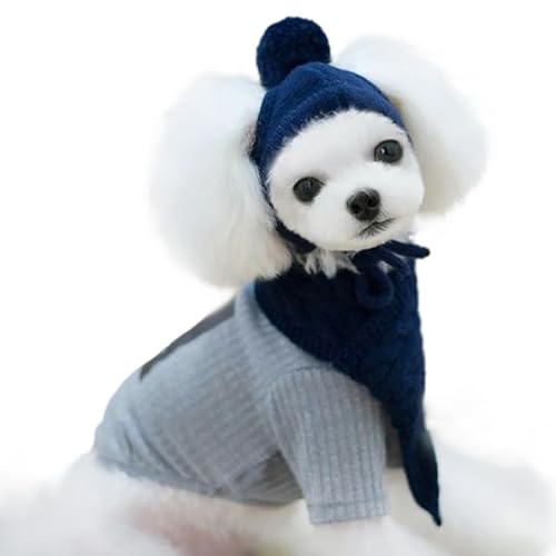 Hundemütze und Schal für kleine Hunde und Katzen, warme Strickmützen mit Ohrlöchern und Pompon-Schal, Kopf- und Nackenwärmer für kaltes Wetter Hundemütze und Schal für kleine Hunde und Katzen, warme Strickmützen mit Ohrlöchern und Pompon-Schal, Kopf- und Nackenwärmer für kaltes Wetter von Generisch