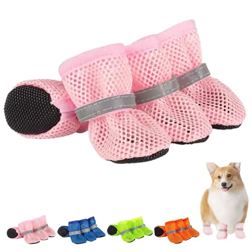 Hundeschuhe aus Netzstoff für den Sommer, atmungsaktiv, rutschfest, Pfotenschutz für heißen Bürgersteig und alle Oberflächen, passend für kleine, mittelgroße Hunde (4 Größen) (Rosa, M) von Generisch