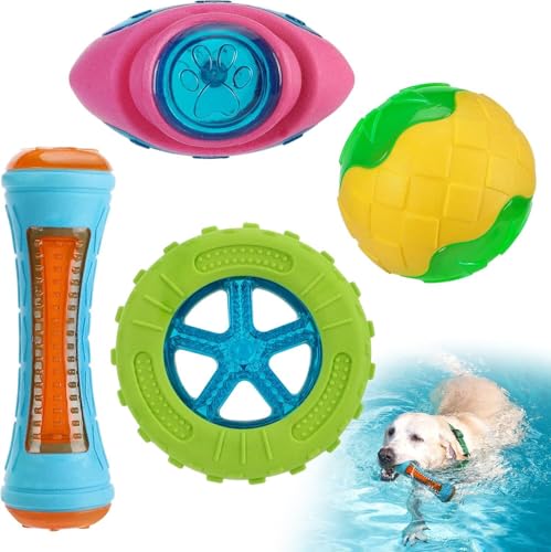 Hundespielzeug, schwimmendes Apportierspielzeug für Hunde, 4 Stück, langlebiges TPR, quietschendes Wasserspielzeug für aggressive Kauer, große Rassen, Schwimmen und Spielen im Freien Hundespielzeug, schwimmendes Apportierspielzeug für Hunde, 4 Stück, langlebiges TPR, quietschendes Wasserspielzeug für aggressive Kauer, große Rassen, Schwimmen und Spielen im Freien von Generisch