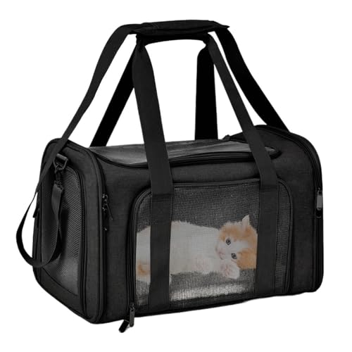 Hundetasche, weicher Seitenrucksack, Katzen-Haustier-Tragetasche, Reisetasche, von Fluggesellschaften zugelassen, Transport für kleine Hunde, Katzen, Ausgehende (Schwarz, M (43 x 28 x 28 cm) von Generisch