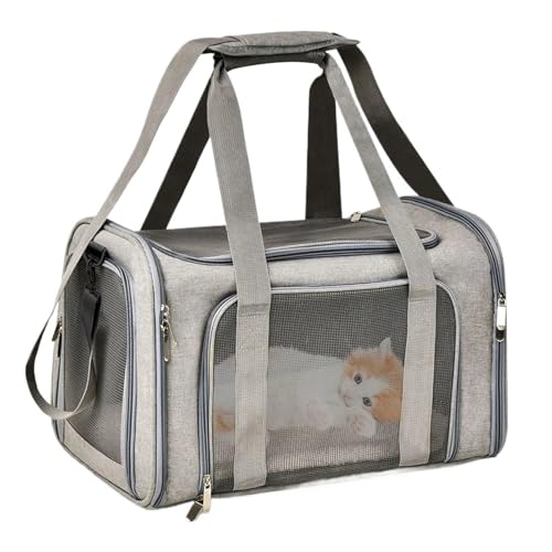Hundetasche, weicher Seitenrucksack, Katzen-Haustier-Tragetasche, Reisetasche, von Fluggesellschaften zugelassener Transport für kleine Hunde, Katzen (Grau, M (43 x 28 x 28 cm) von Generisch