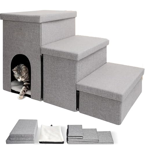 Hundetreppe aus Holz, faltbare Aufbewahrungstreppe für Haustiere und Hunde, geeignet für Hochbett-Sofas, geeignet für kleine, mittelgroße und große Hunde und ältere Katzen, A, 80 x 43 x 42 cm von Generisch