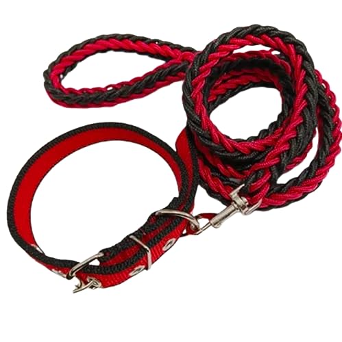 Im Set Geflochtene Strapazierfähige Hundeleine Plus Halsband, versch.Farben (S, Schwarz- Rot) von Generisch