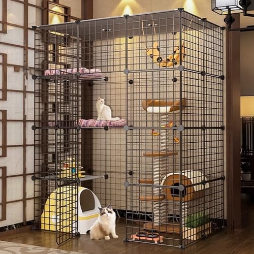 Indoor Katzengehege Großes Laufstall, Abnehmbarer Metalldraht Zwinger mit Dach, Geräumiger Übungsbereich für mehrere Katzen Indoor Katzengehege Großes Laufstall, Abnehmbarer Metalldraht Zwinger mit Dach, Geräumiger Übungsbereich für mehrere Katzen von Generisch