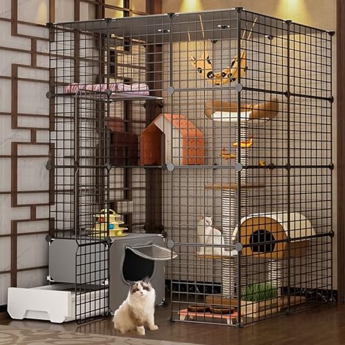 Indoor Katzengehege Großes Laufstall, Abnehmbarer Metalldraht Zwinger mit Dach, Geräumiger Übungsbereich für mehrere Katzen Indoor Katzengehege Großes Laufstall, Abnehmbarer Metalldraht Zwinger mit Dach, Geräumiger Übungsbereich für mehrere Katzen von Generisch