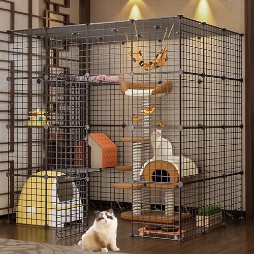 Indoor-Katzengehege Laufstall, abnehmbarer Metalldraht-Zwinger mit Dach, geräumiger Übungsbereich für mehrere Katzen von Generisch