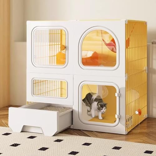 Indoor Katzenhütte mit Katzentoilette, zusammenklappbarer Haustier-Laufstall für großen Übungsraum, DIY Kistenhaus geeignet für 1-3 Katzen von Generisch