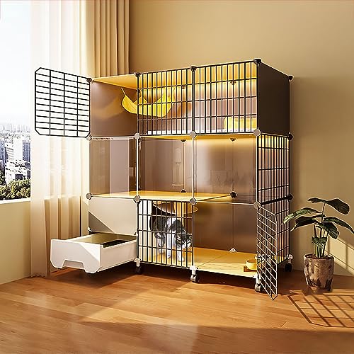 Indoor Katzenkäfig DIY Abnehmbarer Metalldraht Haustier Laufstall mit Katzenklo Großer Übungsraum für 1-3 Katzen von Generisch