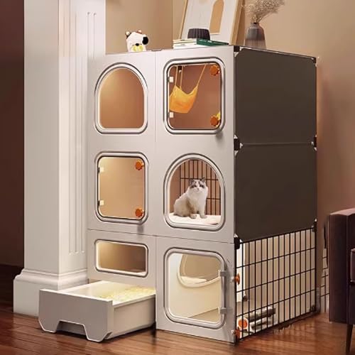 Indoor Katzenlaufstall mit Abdeckung oben und ausziehbarer Katzentoilette, sicheres Gehege mit verbessertem Schloss für Balkon oder Heimgebrauch Indoor Katzenlaufstall mit Abdeckung oben und ausziehbarer Katzentoilette, sicheres Gehege mit verbessertem Schloss für Balkon oder Heimgebrauch von Generisch