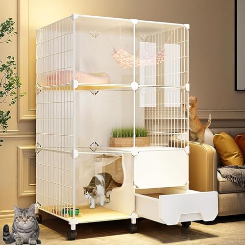Indoor Katzenlaufstall mit Katzentoilette und Rollen, DIY Haustiergehege für einfache Mobilität und Sauberkeit Indoor Katzenlaufstall mit Katzentoilette und Rollen, DIY Haustiergehege für einfache Mobilität und Sauberkeit von Generisch