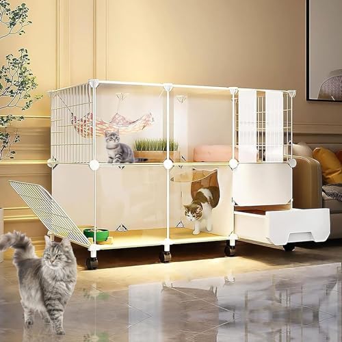 Indoor Katzenlaufstall mit Katzentoilette und Rollen, DIY Haustiergehege für einfache Mobilität und Sauberkeit Indoor Katzenlaufstall mit Katzentoilette und Rollen, DIY Haustiergehege für einfache Mobilität und Sauberkeit von Generisch
