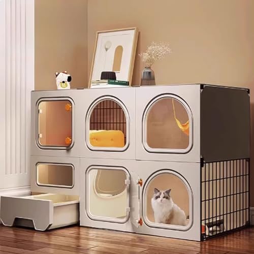 Indoor Katzenlaufstall mit ausziehbarer Katzentoilette und oberer Abdeckung, sicheres Gehäuse mit verbessertem Schloss für Zuhause oder Balkon von Generisch