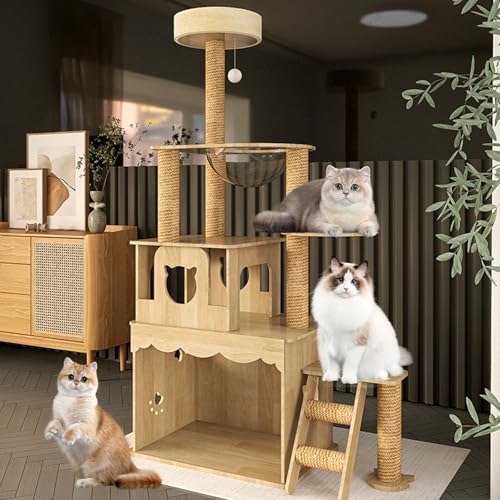 Indoor Kratzbaum mit Kratzbaum und Hängematte für Großkatzen und Kätzchen, Stabiler Holzturm zum Spielen und Ausruhen Indoor Kratzbaum mit Kratzbaum und Hängematte für Großkatzen und Kätzchen, Stabiler Holzturm zum Spielen und Ausruhen von Generisch