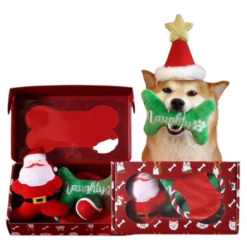 Interaktive Hundespielzeug Weihnachten Hunde – Interaktive Spielzeug Geschenkbox mit Plüsch-Knochen, Bällen, Frisbee & Santa Claus Geräuschen –Perfektes Haustier Set Interaktive Hundespielzeug Weihnachten Hunde – Interaktive Spielzeug Geschenkbox mit Plüsch-Knochen, Bällen, Frisbee & Santa Claus Geräuschen –Perfektes Haustier Set von Generisch