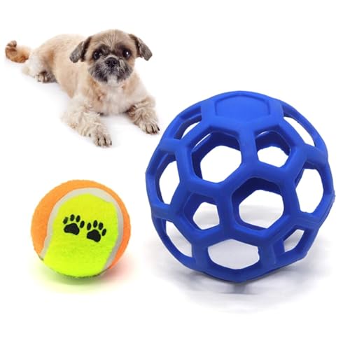 Interaktiver Hunde-Kauspielball mit internem Tennisball – langlebiges Gummi-Puzzle-Spielzeug für kleine, mittelgroße und große Rassen von Generisch