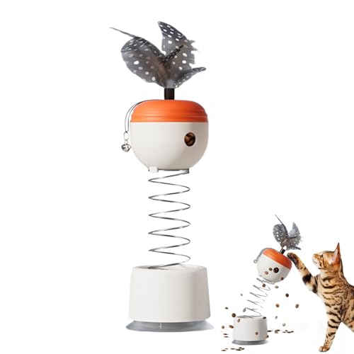 Interaktiver Katzen-Futterspender, Katzen-Futterspender-Spielzeug | Federspielzeug mit Glocke, federbelasteter automatischer Slow-Feeder-Ball | Stabiler Saugnapf, langsamer Feeder-Puzzleball für von Generisch