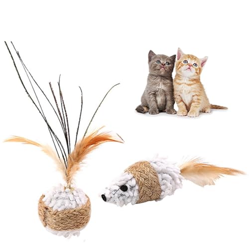 Interaktives Kätzchen-Maus- und Ballspielzeug-Set mit strapazierfähigem Plüsch und verführerischen künstlichen Federn für Katzen von Generisch