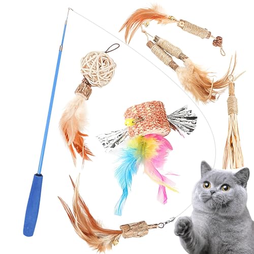 Interaktives Katzenspielzeug - Federspielzeug Für Katzen | Spielzeug Katze Federstab Mit 2 Zauberstab Und 6 Ersatzfedern | Katzenspielzeug Angel Mit Feder Für Große Kleine Katzen Interaktives Katzenspielzeug - Federspielzeug Für Katzen | Spielzeug Katze Federstab Mit 2 Zauberstab Und 6 Ersatzfedern | Katzenspielzeug Angel Mit Feder Für Große Kleine Katzen von Generisch