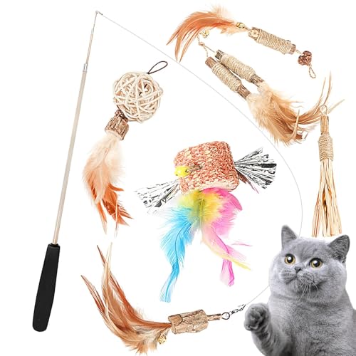 Interaktives Katzenspielzeug - Federspielzeug Für Katzen | Spielzeug Katze Federstab Mit 2 Zauberstab Und 6 Ersatzfedern | Katzenspielzeug Angel Mit Feder Für Große Kleine Katzen Interaktives Katzenspielzeug - Federspielzeug Für Katzen | Spielzeug Katze Federstab Mit 2 Zauberstab Und 6 Ersatzfedern | Katzenspielzeug Angel Mit Feder Für Große Kleine Katzen von Generisch