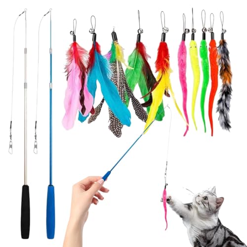 Interaktives Katzenspielzeug – Katzenstab-Spielzeug mit Raupe und Feder, Ersatzkopf, Katzenangel-Spielzeug, Katzenstab, Federspielzeug, Haustierzubehör für die Jagd Interaktives Katzenspielzeug – Katzenstab-Spielzeug mit Raupe und Feder, Ersatzkopf, Katzenangel-Spielzeug, Katzenstab, Federspielzeug, Haustierzubehör für die Jagd von Generisch