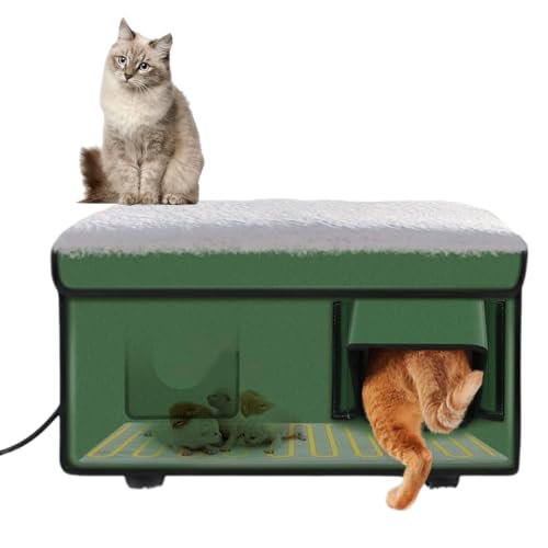 Isolierter Outdoor-Katzenunterstand mit beheiztem Boden, zwei Ausgängen & Magnetschloss für sichere Flucht, wetterfestes Design, ideal für Wild- und Stallkatzen von Generisch