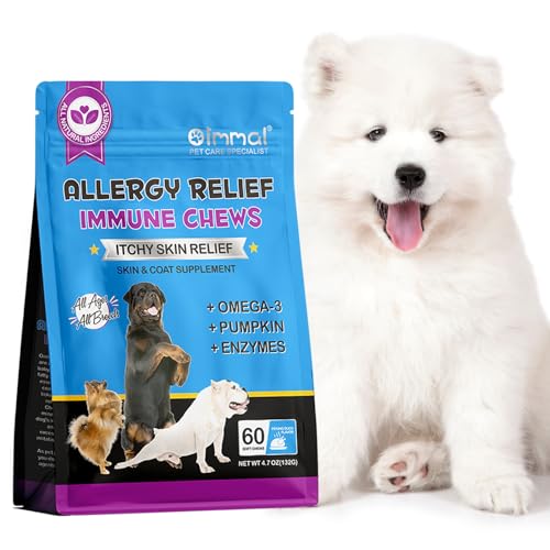 Juckreiz und Immunkauen für Hunde, Haustier Allergie Relief Immunität Treats, 60pcs Hund Juckreiz Haut Relief Fell Gesündere Ergänzung, Stoppen Pawlicking, Anti Juckreiz für alle Rassen und Größen von Uocasi