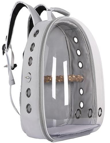 Käfig mit Sitzstange, Tasche für Kleintiere, Transportbox für Vögel, Belüftung, transparenter Rucksack für Raumkapseln für Reisen, Wandern und den Außenbereich (Grau) von Generisch