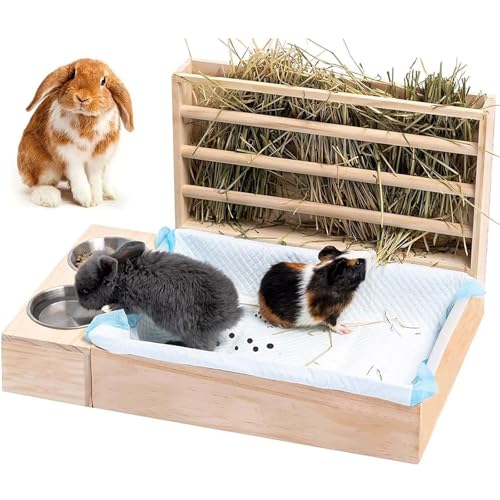 Kaninchen Heu-Futterstation mit Katzentoilette und Näpfchen aus Holz, Hasen-Käfig ideal für große und mittelgroße Zwergkaninchen, Meerschweinchen und Hamster Kaninchen Heu-Futterstation mit Katzentoilette und Näpfchen aus Holz, Hasen-Käfig ideal für große und mittelgroße Zwergkaninchen, Meerschweinchen und Hamster von Generisch