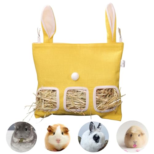 Kaninchen Heutasche, Meerschweinchen Heutasche, Hasen-Futterstation Heutaschen, Hängender Futtersack für Kleintiere, für Kaninchen/Meerschweinchen/Chinchilla (Gelb, M) von Generisch