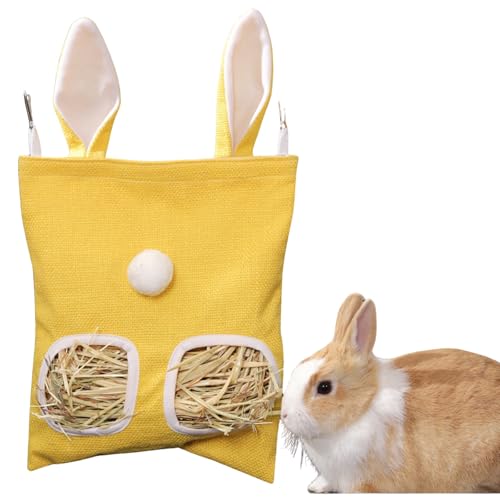 Kaninchen Heutasche, Meerschweinchen Heutasche, Hasen-Futterstation Heutaschen, Hängender Futtersack für Kleintiere, für Kaninchen/Meerschweinchen/Chinchilla (Gelb, S) von Generisch
