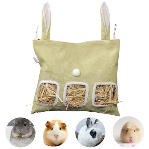 Kaninchen Heutasche, Meerschweinchen Heutasche, Hasen-Futterstation Heutaschen, Hängender Futtersack für Kleintiere, für Kaninchen/Meerschweinchen/Chinchilla (Grün, M) von Generisch