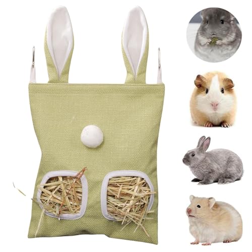 Kaninchen Heutasche, Meerschweinchen Heutasche, Hasen-Futterstation Heutaschen, Hängender Futtersack für Kleintiere, für Kaninchen/Meerschweinchen/Chinchilla (Grün, S) von Generisch