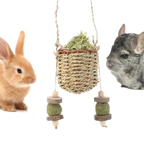 Kaninchen-Kauspielzeug | Seegras Hängekorb zum Zähneknirschen – natürlicher Seegraskorb, zum Aufhängen von Kauspielzeug für Kaninchen, kleine Haustiere, Ratten, Chinchillas, Hamster von Generisch