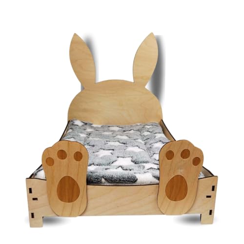 Kaninchenbett aus Holz mit weicher Unterlage, Zwergkaninchen Zubehör, Meeschweinchenbett, Hasenbett, Nager Zubehör, Schlafplatz für kleine Tiere Kaninchenbett aus Holz mit weicher Unterlage, Zwergkaninchen Zubehör, Meeschweinchenbett, Hasenbett, Nager Zubehör, Schlafplatz für kleine Tiere von Generisch
