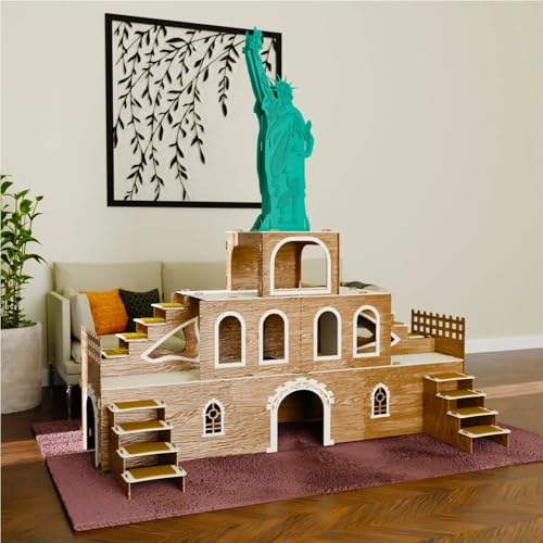 Kaninchenhaus „Statue of Liberty“ – 3-stöckiger Hasenstall aus MDF, inspiriert von der Freiheitsstatue – Großes Kaninchenschloss mit Treppen & Türen – Handgefertigt, zerlegbar, sicher & dekorativ von Generisch