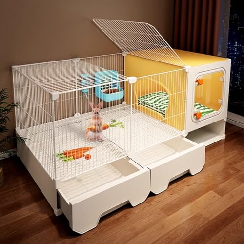 Kaninchenkäfig, verschlüsselter Hasenstall mit Schublade, Toilette, Dachfenster, transparente Sicht, abnehmbares Metall-Laufgitter für Kleintiere Kaninchenkäfig, verschlüsselter Hasenstall mit Schublade, Toilette, Dachfenster, transparente Sicht, abnehmbares Metall-Laufgitter für Kleintiere von Generisch